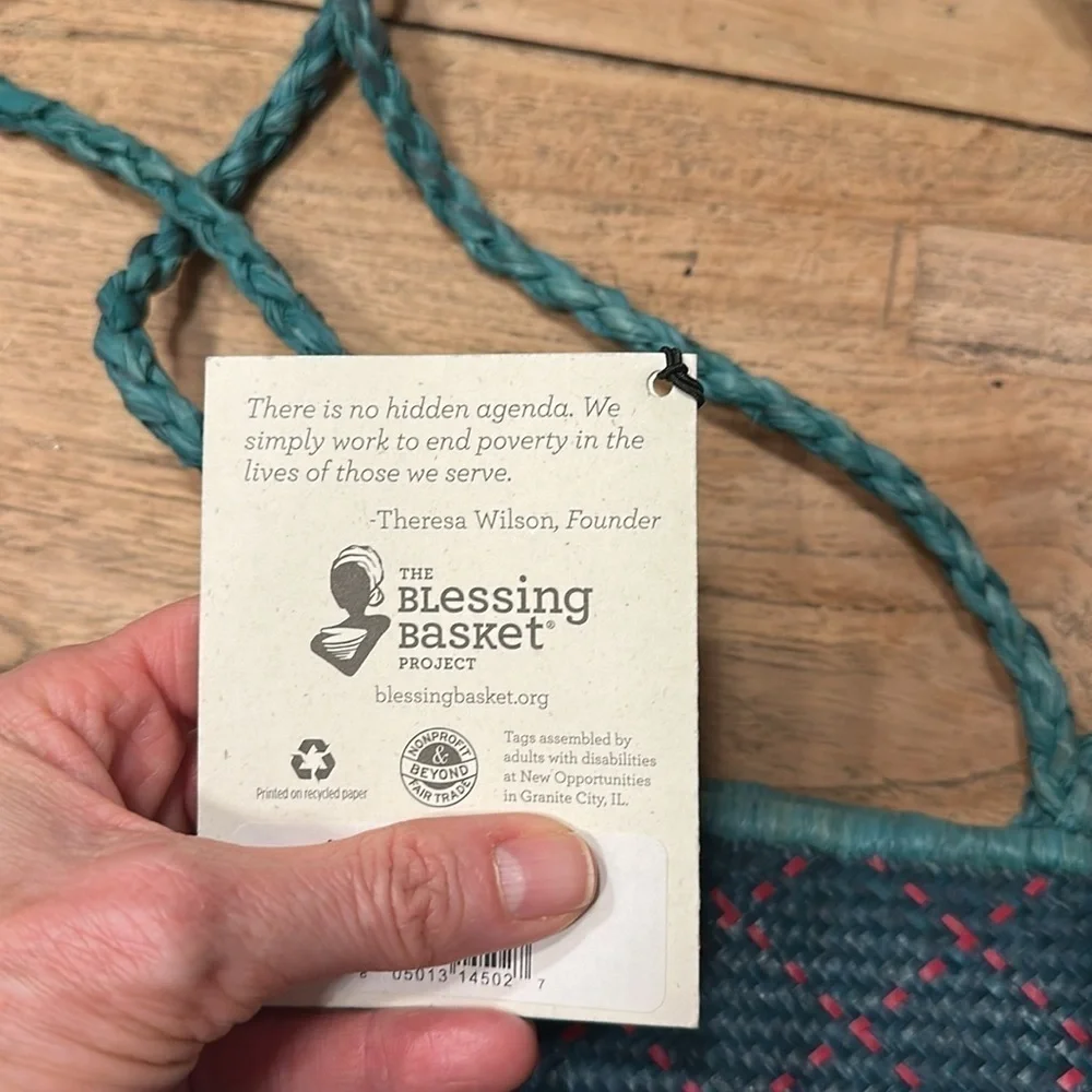 NWT Handmade Rattan Bag | Green & Red | Blessing Basket Fair Trade